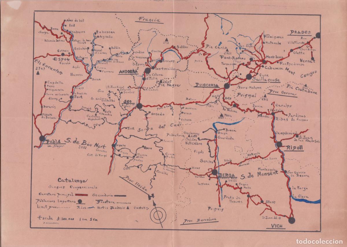 Collectionnisme: MAPA MANUAL PART NORDOEST DE CATALUNYA - ESCALA 1:500.000 - FIRMAT: J.VALLCANERA
