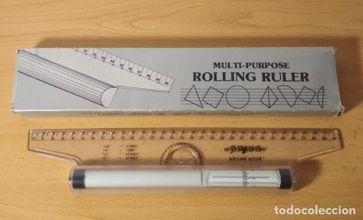 Coleccionismo: Rolling ruler. Regla para dibujar paralelas, &aacute;ngulos, c&iacute;rculos. 30cm. Marca Pryse. Hecho en Taiwan.