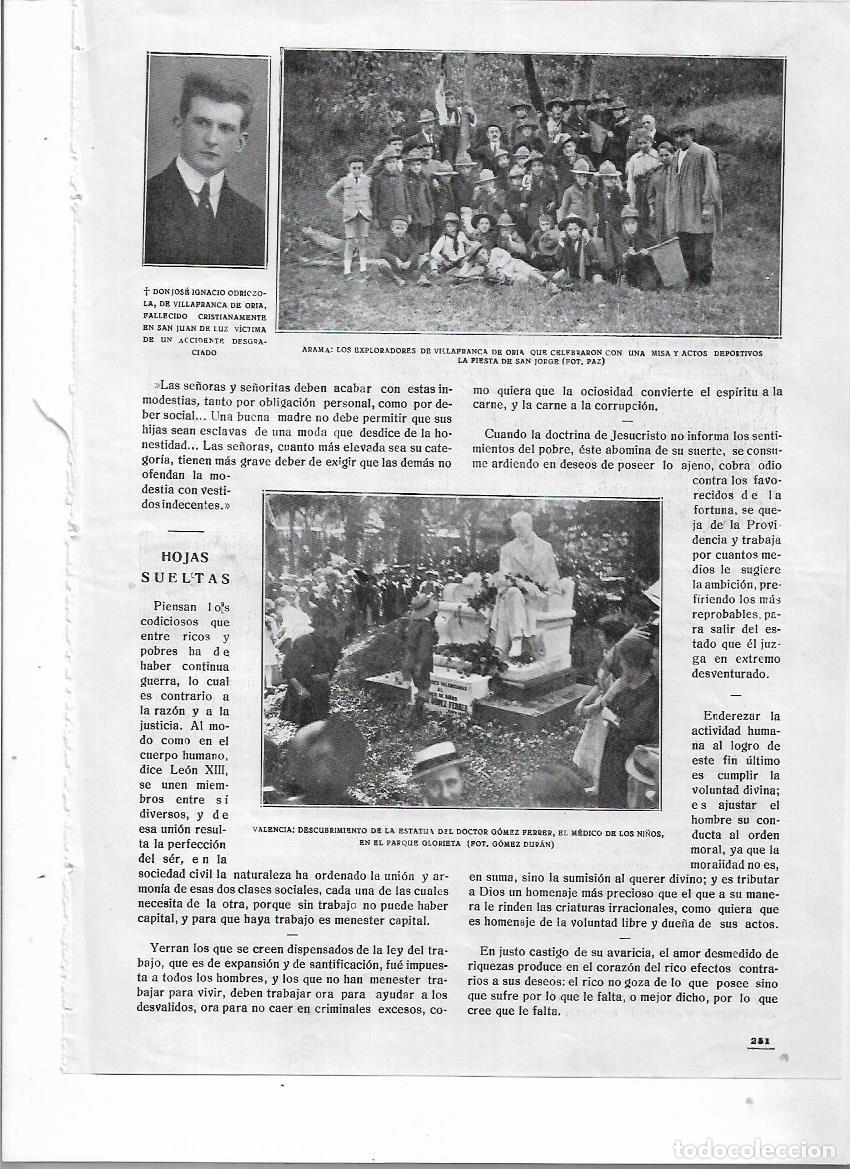 Colecionismo: A&Ntilde;O 1920 RECORTE PRENSA VALENCIA PARQUE GLORIETA INAUGURACION ESTATUA DOCTOR GOMEZ FERRER PEDIATRA