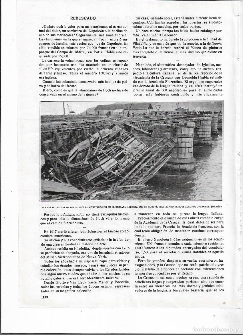 Collezionismo: 1920 RECORTE PRENSA SAN SEBASTIAN DERRUMBE TRAMO PUENTE EN CONSTRUCCION OBREROS HERIDOS