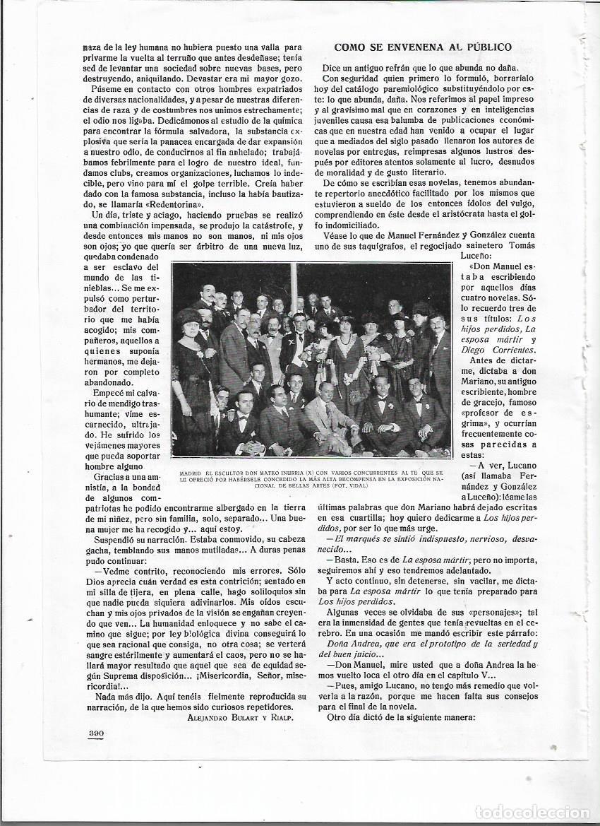 Collezionismo: A&Ntilde;O 1920 RECORTE PRENSA MADRID ESCULTURA ESCULTOR MATEO INURRIA EXITO EXPOSICION BELLAS ARTES