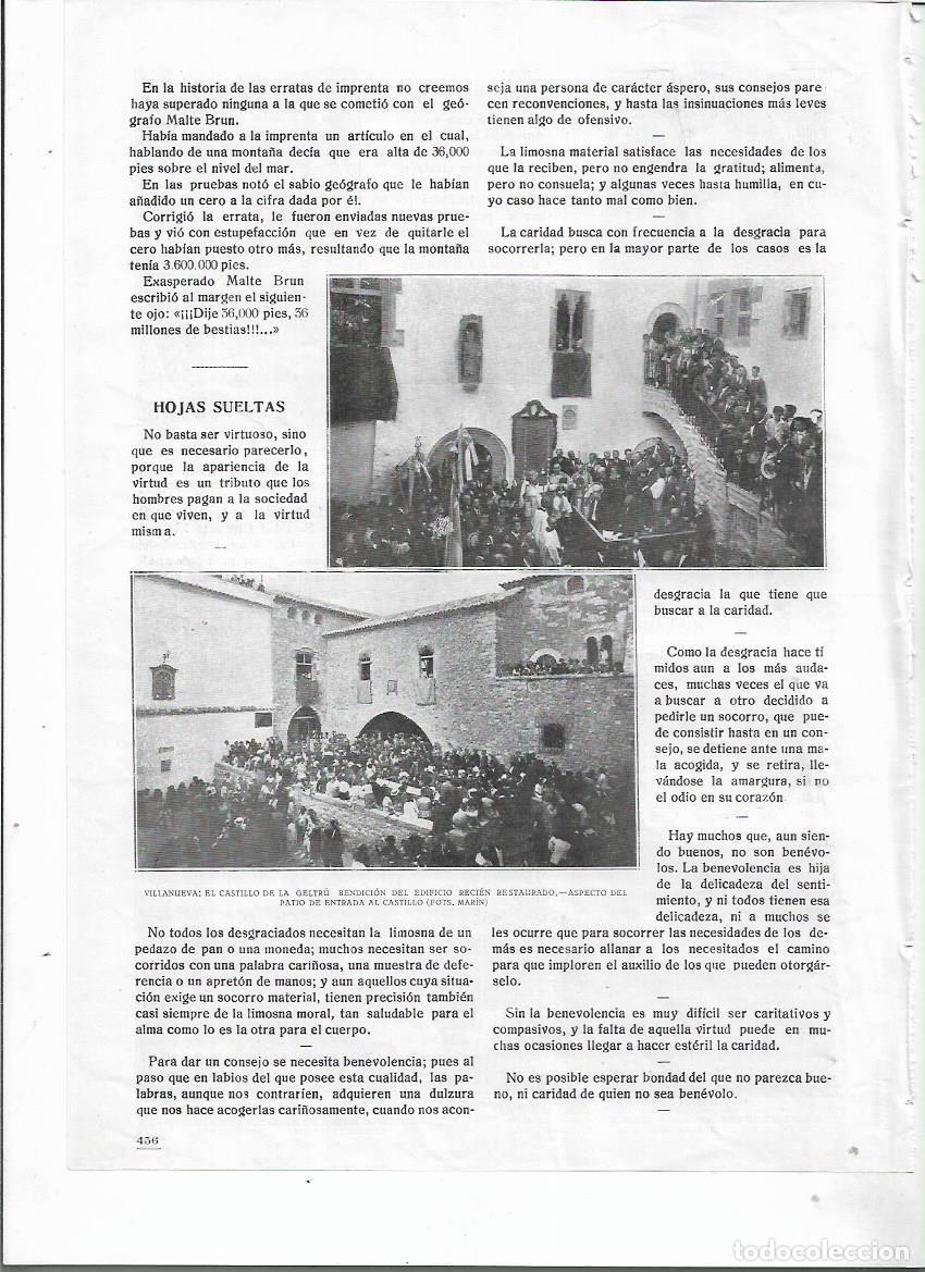 Collecting paper: A&Ntilde;O 1920 RECORTE PRENSA VILANOVA BENDICION CASTILLO DE LA GELTRU RECIEN RESTAURADO