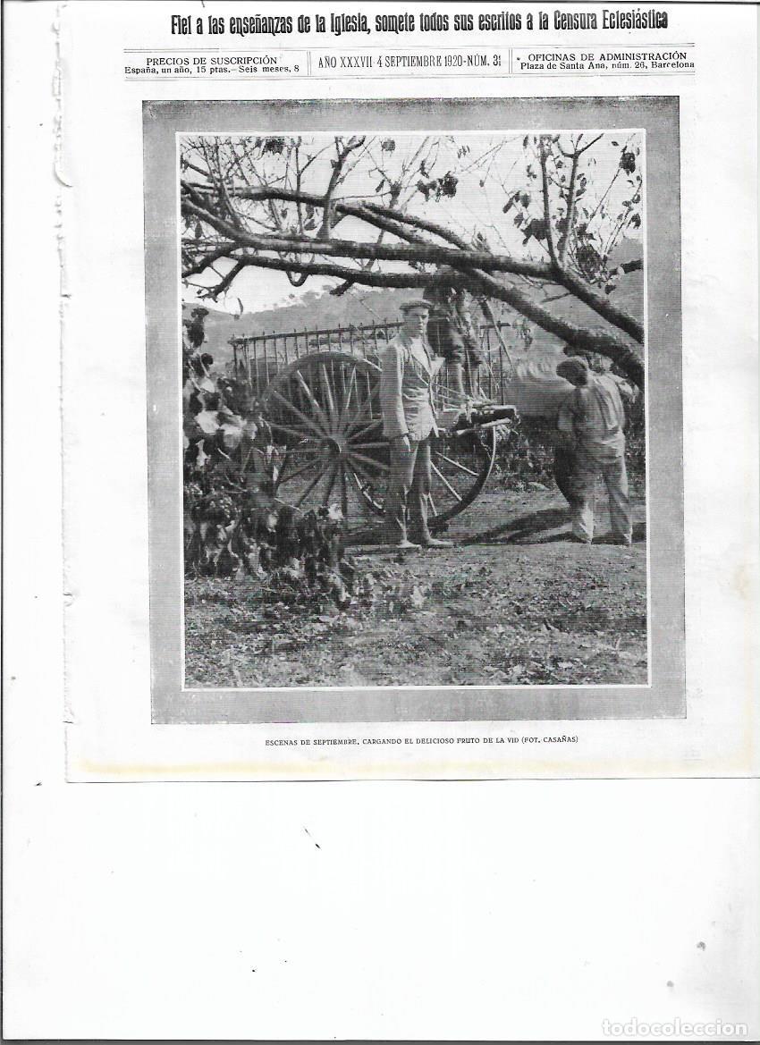 Collecting paper: A&Ntilde;O 1920 RECORTE PRENSA VENDIMIA RECOLECTANDO LA VID CARRO FOTOGRAFIA CASA&Ntilde;AS