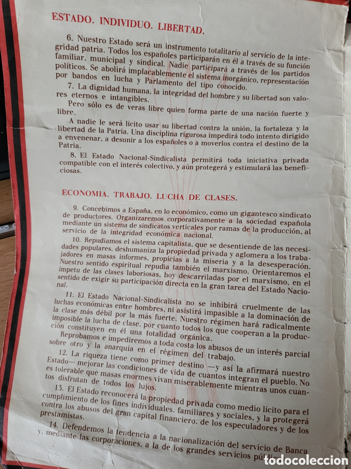 Coleccionismo: Falange Espa&ntilde;ola Normas Programaticas - Foto 2