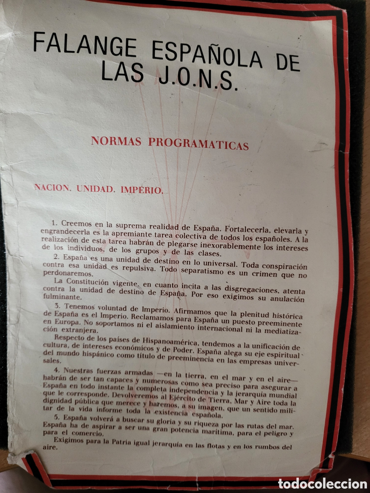 Coleccionismo: Falange Espa&ntilde;ola Normas Programaticas - Foto 1