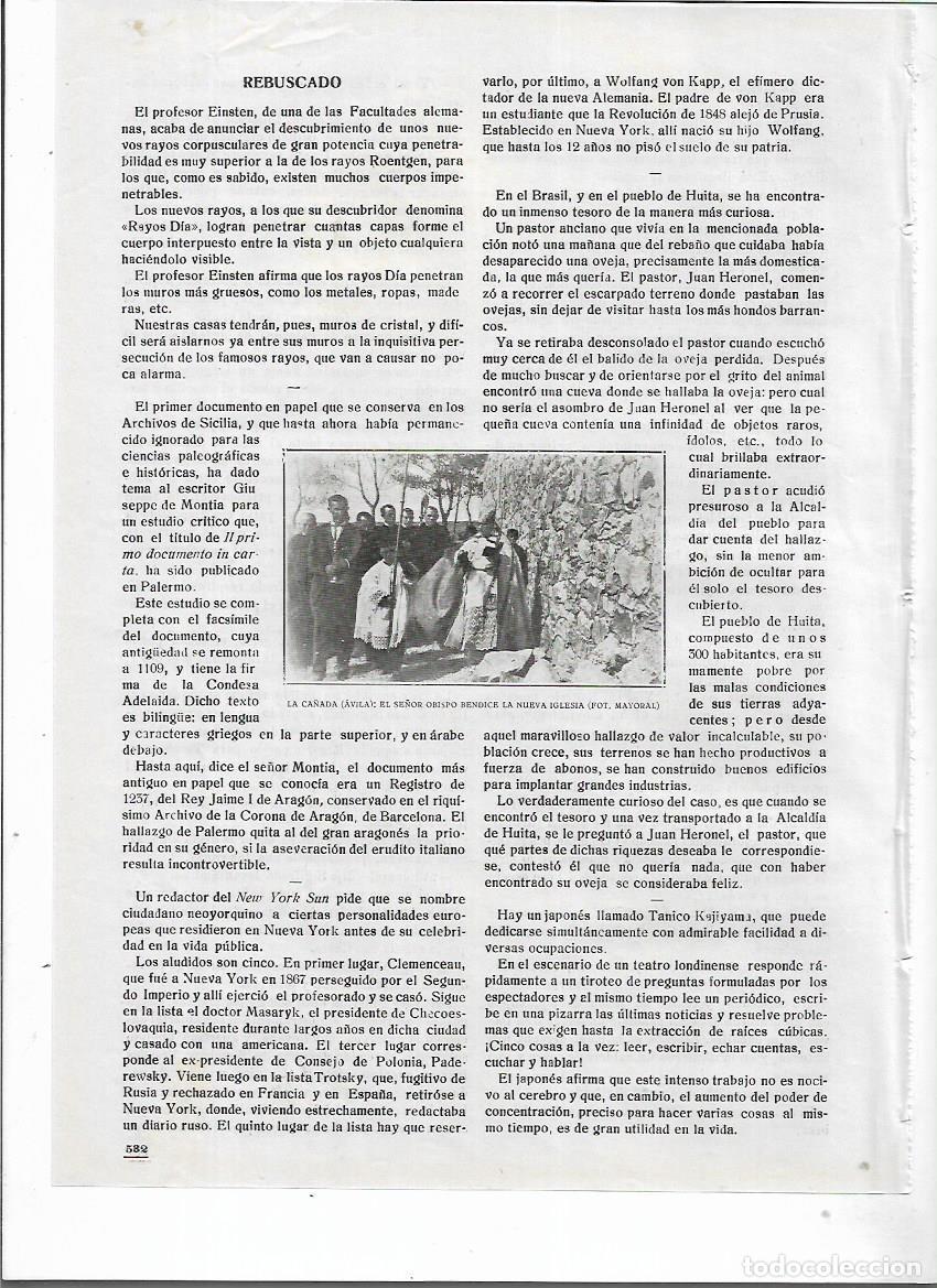 Coleccionismo: A&Ntilde;O 1920 RECORTE PRENSA LA CA&Ntilde;ADA AVILA BENDICION DE LA NUEVA IGLESIA POR EL OBISPO