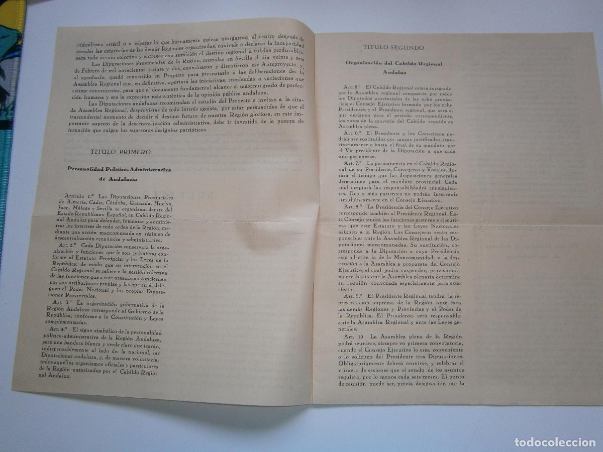 Coleccionismo: Proyecto de Estatuto de Andaluc&iacute;a - 1932 - Foto 4