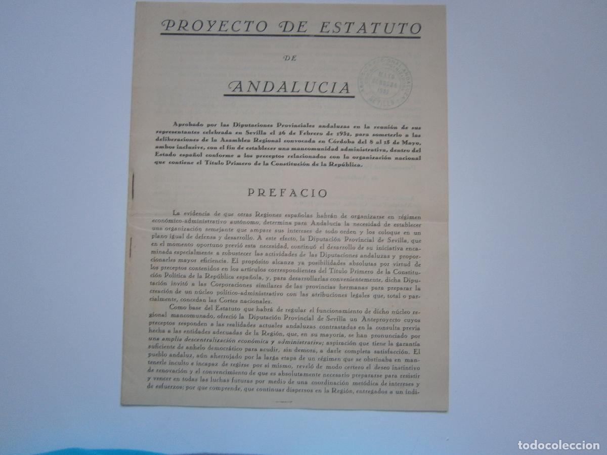 Coleccionismo: Proyecto de Estatuto de Andaluc&iacute;a - 1932 - Foto 1