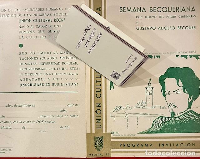 Coleccionismo: PROGRAMA INVITACION, SEMANA BECQUERIANA DE ADOLFO BECQUER, MADRID 193....