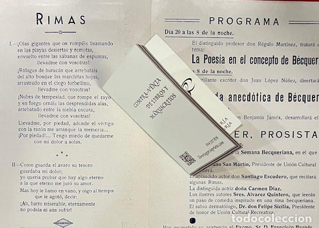 Coleccionismo: PROGRAMA INVITACION, SEMANA BECQUERIANA DE ADOLFO BECQUER, MADRID 193.... - Foto 2
