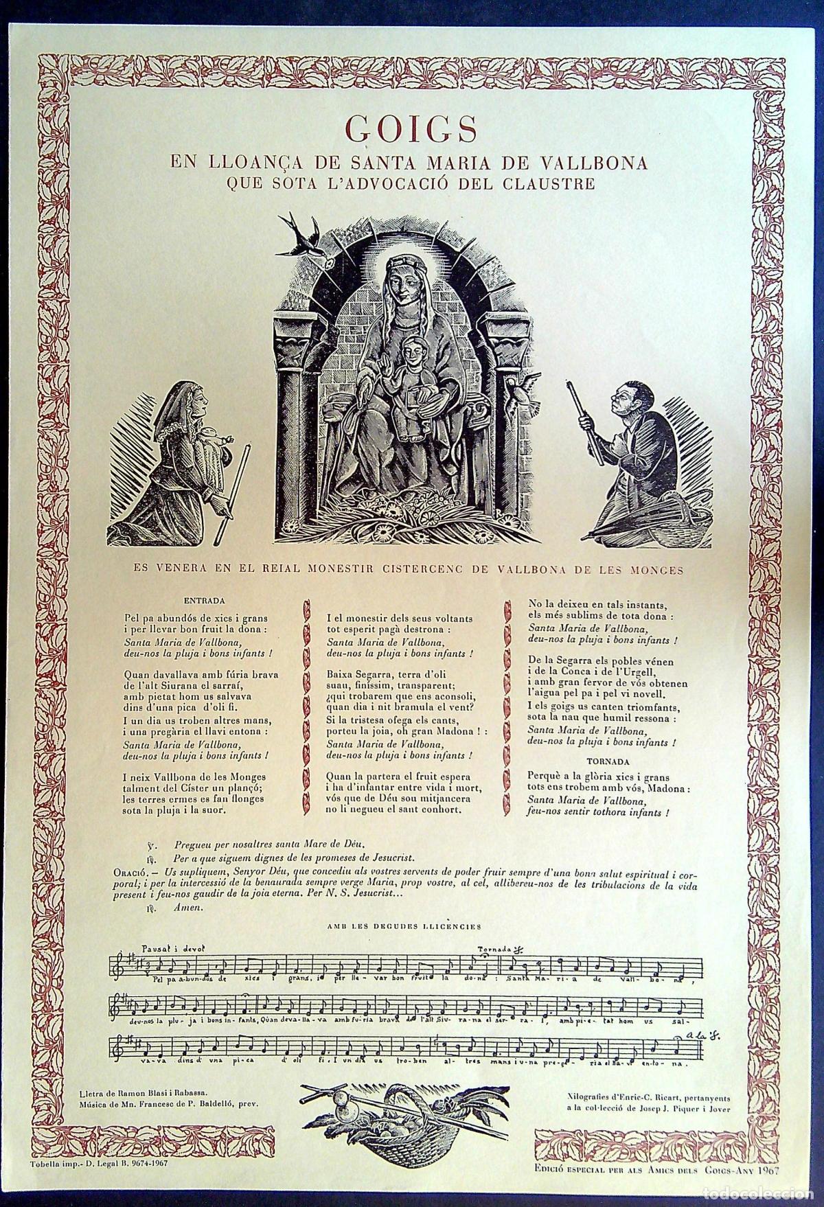Coleccionismo: GOIGS EN LLOAN&Ccedil;A DE SANTA MARIA DE VALLBONA - MONESTIR CISTERCENC DE VALLBONA DE LES MONGES