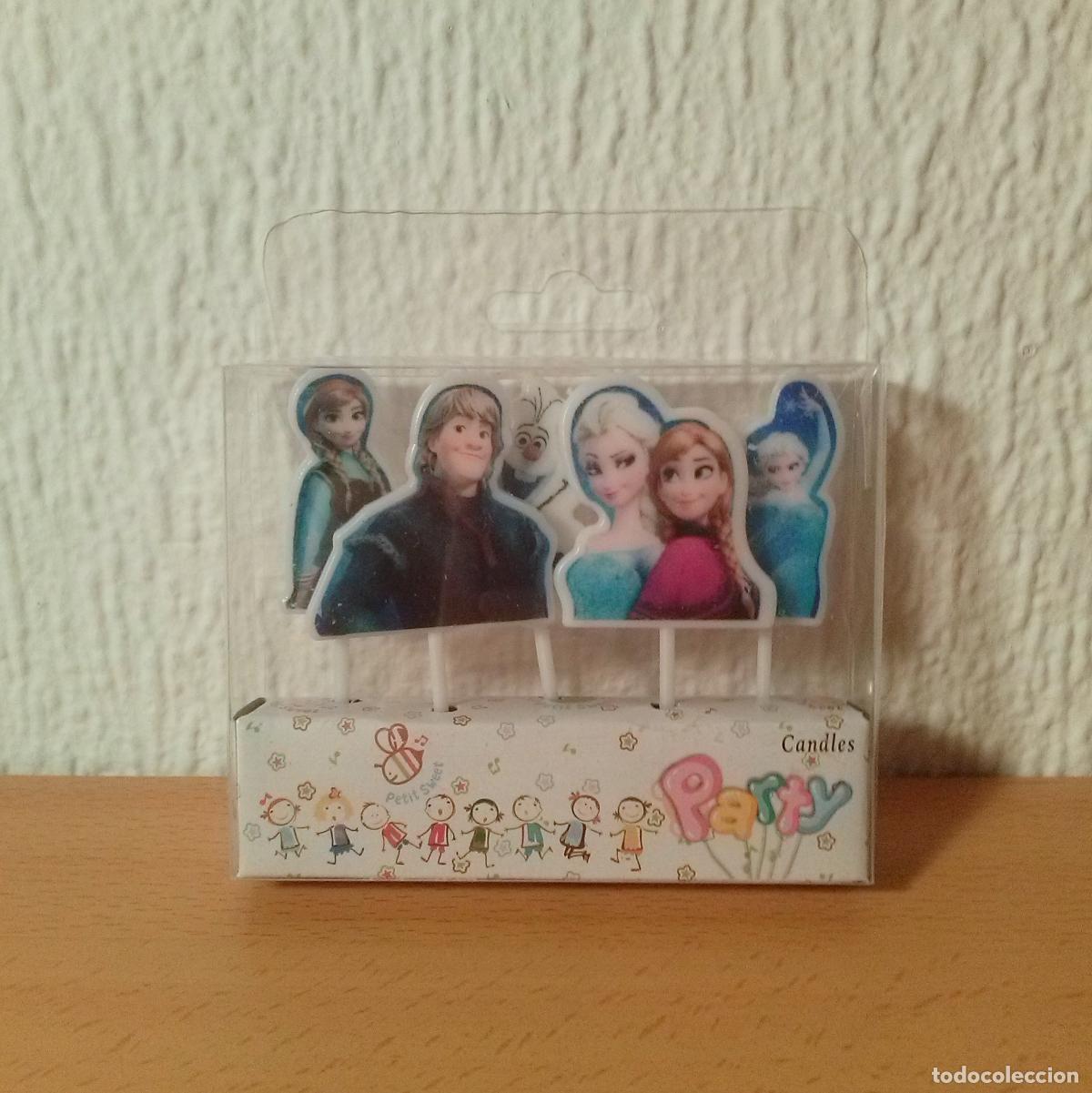 Coleccionismo: Caja con 5 velas decoraci&oacute;n para tartas cumplea&ntilde;os infantiles. Frozen, Elsa, Olaf, Kristoff. Nuevas.