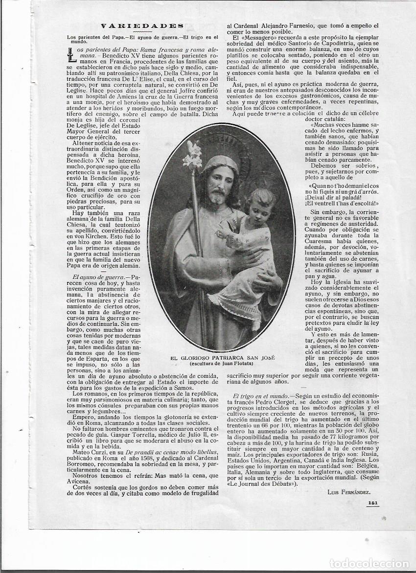 Coleccionismo: A&Ntilde;O 1917 RECORTE PRENSA DETALLE ESCULTURA GLORIOSO PATRIARCA SAN JOSE OBRA ESCULTOR JUAN FLOTATS