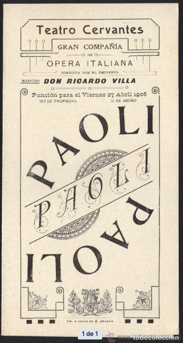Coleccionismo: Programa de mano del teatro Cervantes de M&aacute;laga 27 de abril de 1906, &Oacute;pera Il Trovatore, Verdi