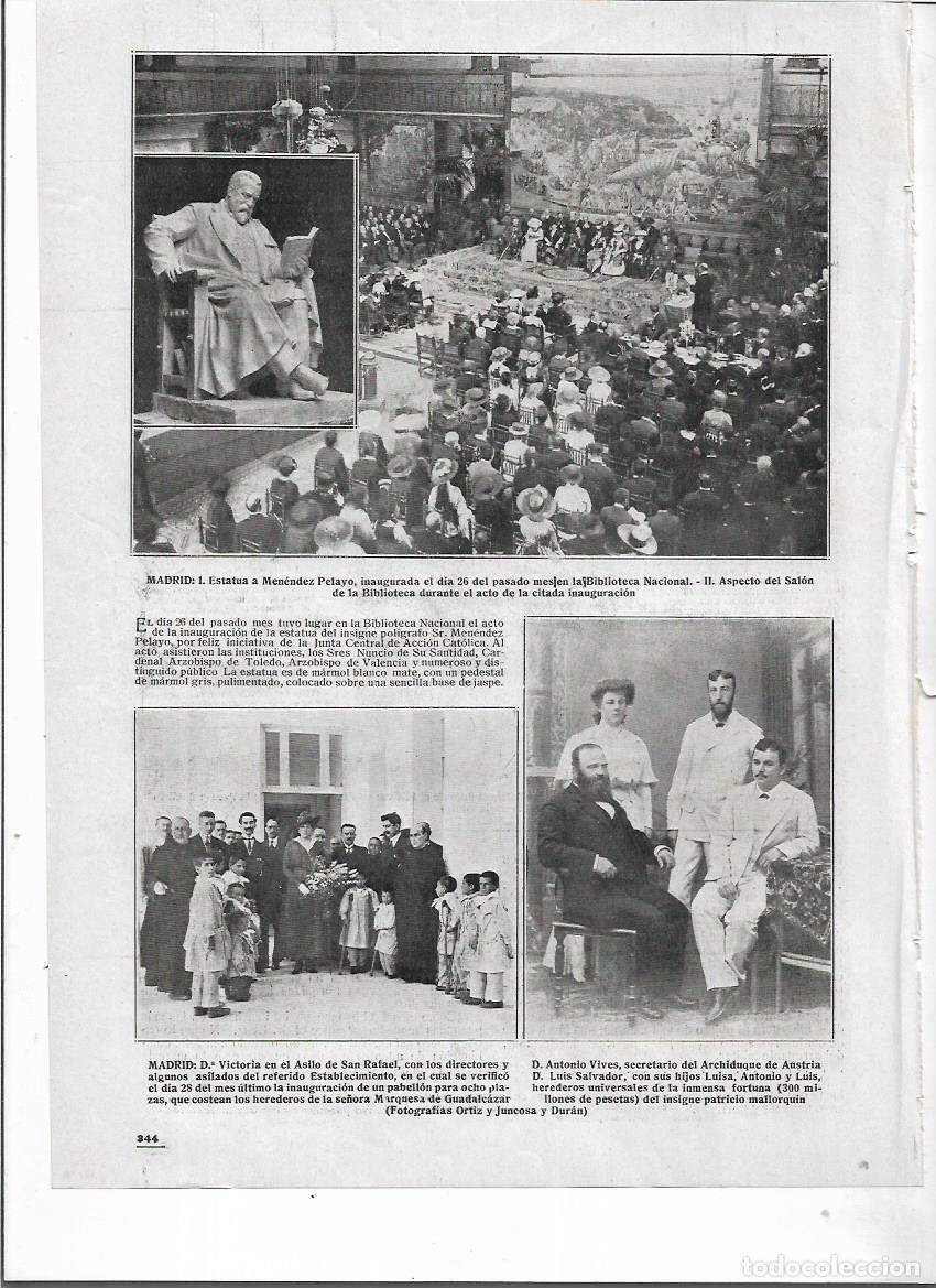 Colecionismo: A&Ntilde;O 1917 RECORTE PRENSA MADRID INAUGURACION ESTATUA A MENEDEZ PELAYO EN LA BIBLIOTECA NACIONAL