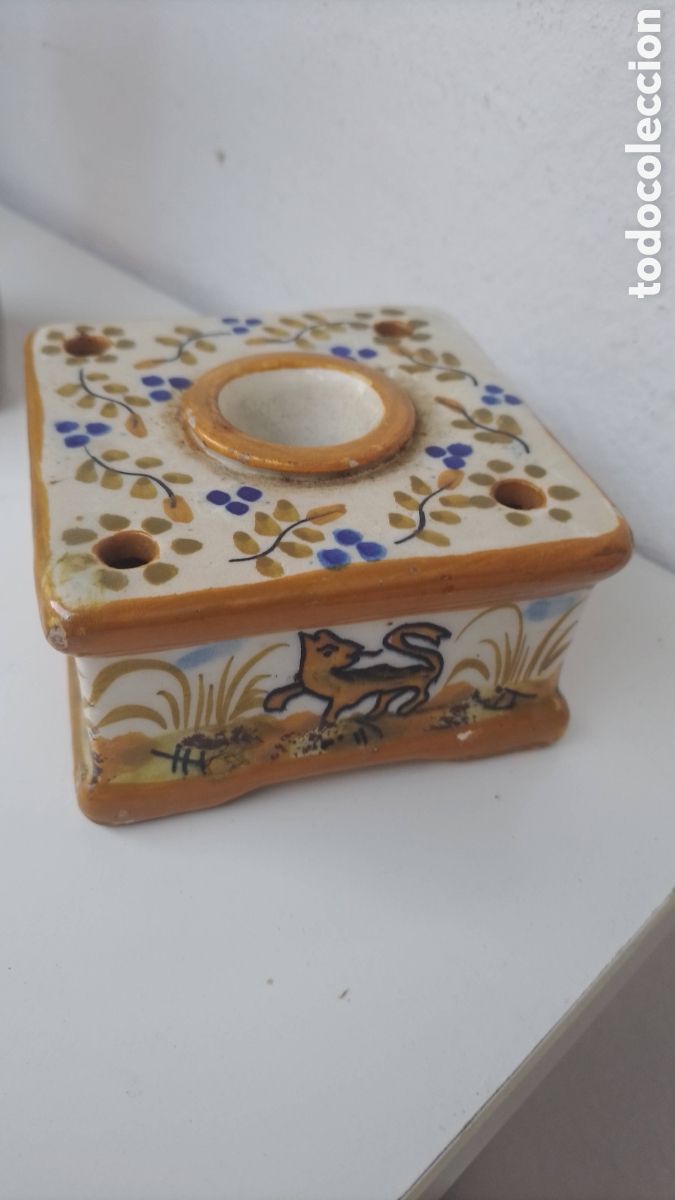 Coleccionismo: Tintero antiguo de Talavera - Foto 1