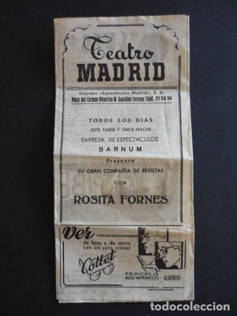 Coleccionismo: TEATRO MADRID PROGRAMA DE MANO COMPA&Ntilde;IA DE REVISTAS ROSITA FORNES