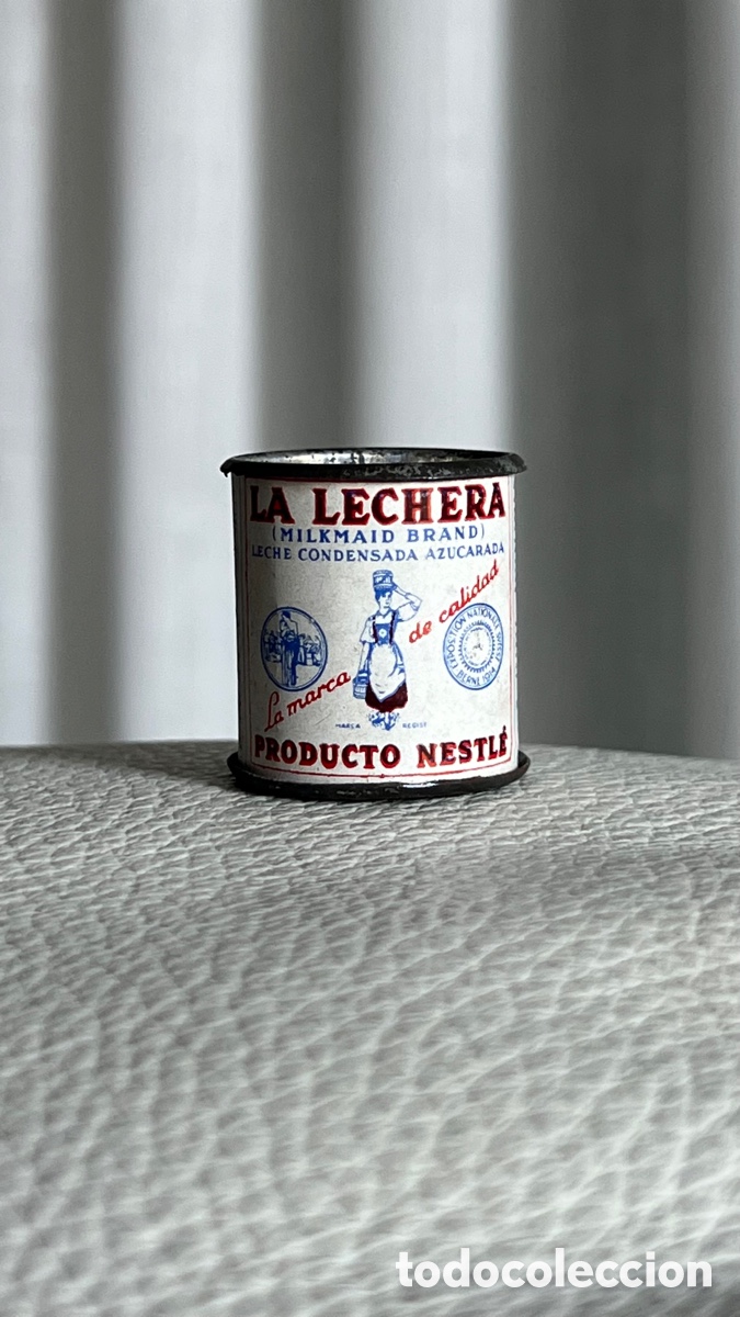 Colecionismo: ANTIGUO BOTE LATA LECHE CONDENSADA LA LECHERA MINIATURA COCINILLA JUGUETE SUPERMERCADO