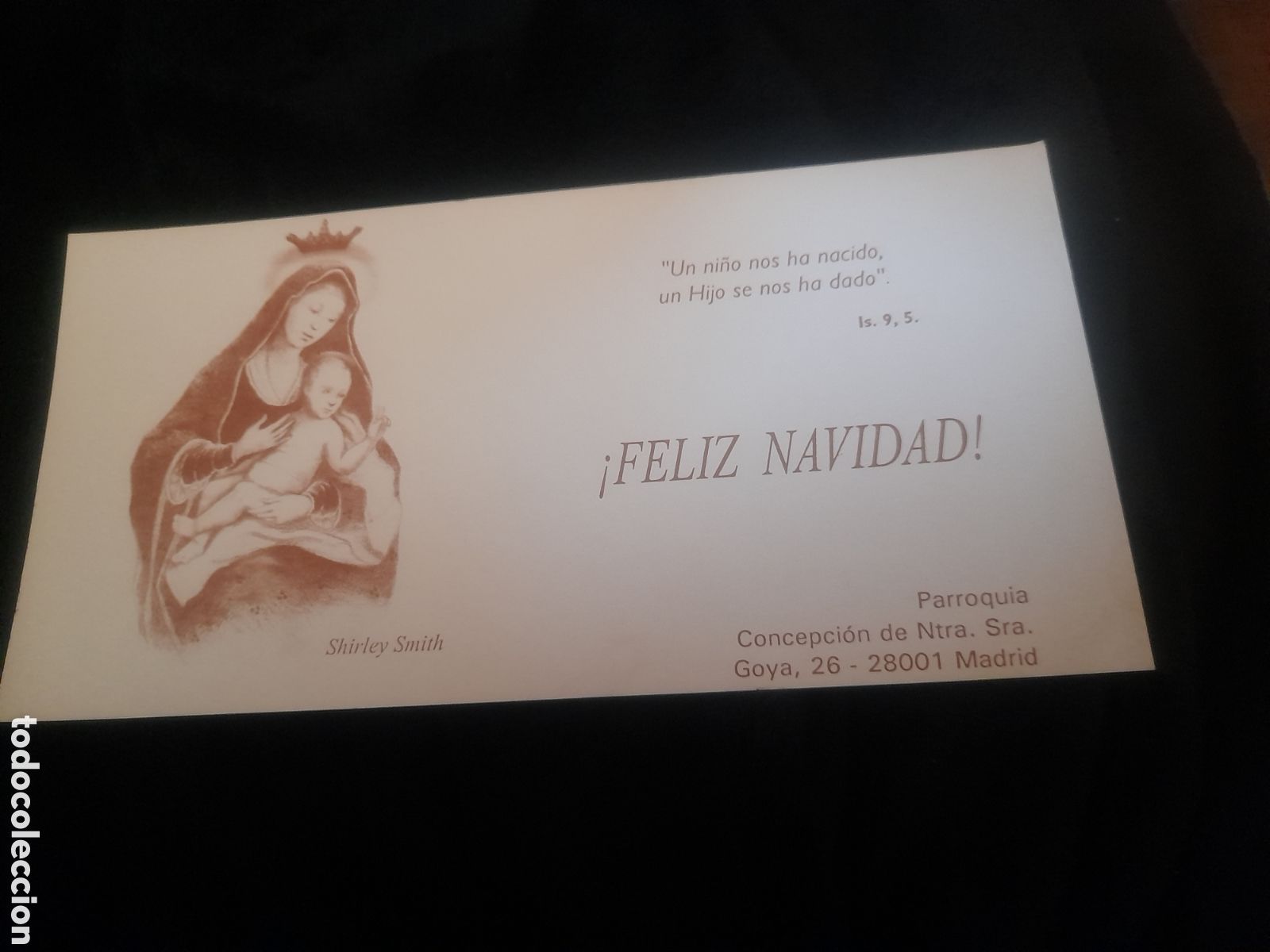 Coleccionismo: Antigua tarjeta de felicitaci&oacute;n, Parroquia Concepci&oacute;n de Nuestra Se&ntilde;ora, Goya 26, Madrid