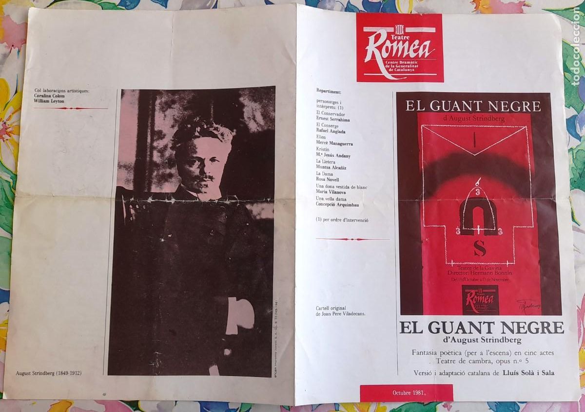 Coleccionismo: 1981 TEATRE ROMEA ''EL GUANT NEGRE'' D&acute;AUGUST STRINDBERG VERSI&Oacute; DE LLU&Iacute;S SOL&Agrave; I SALA