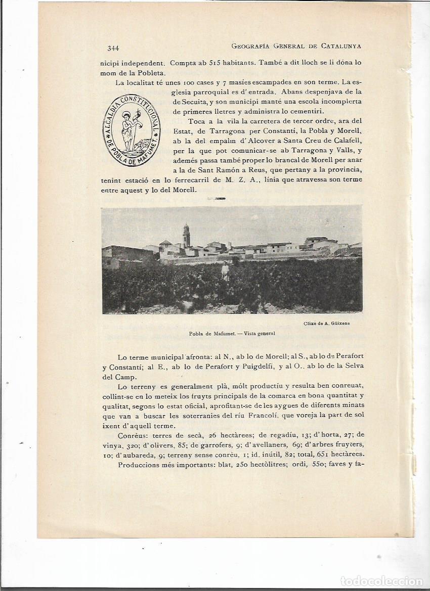 Colecionismo: SEPARATA A&Ntilde;O 1913 LA POBLA DE MAFUMET TARRAGONA SELLO MUNICIPAL ANTIGUO PLANO VISTA GENERAL