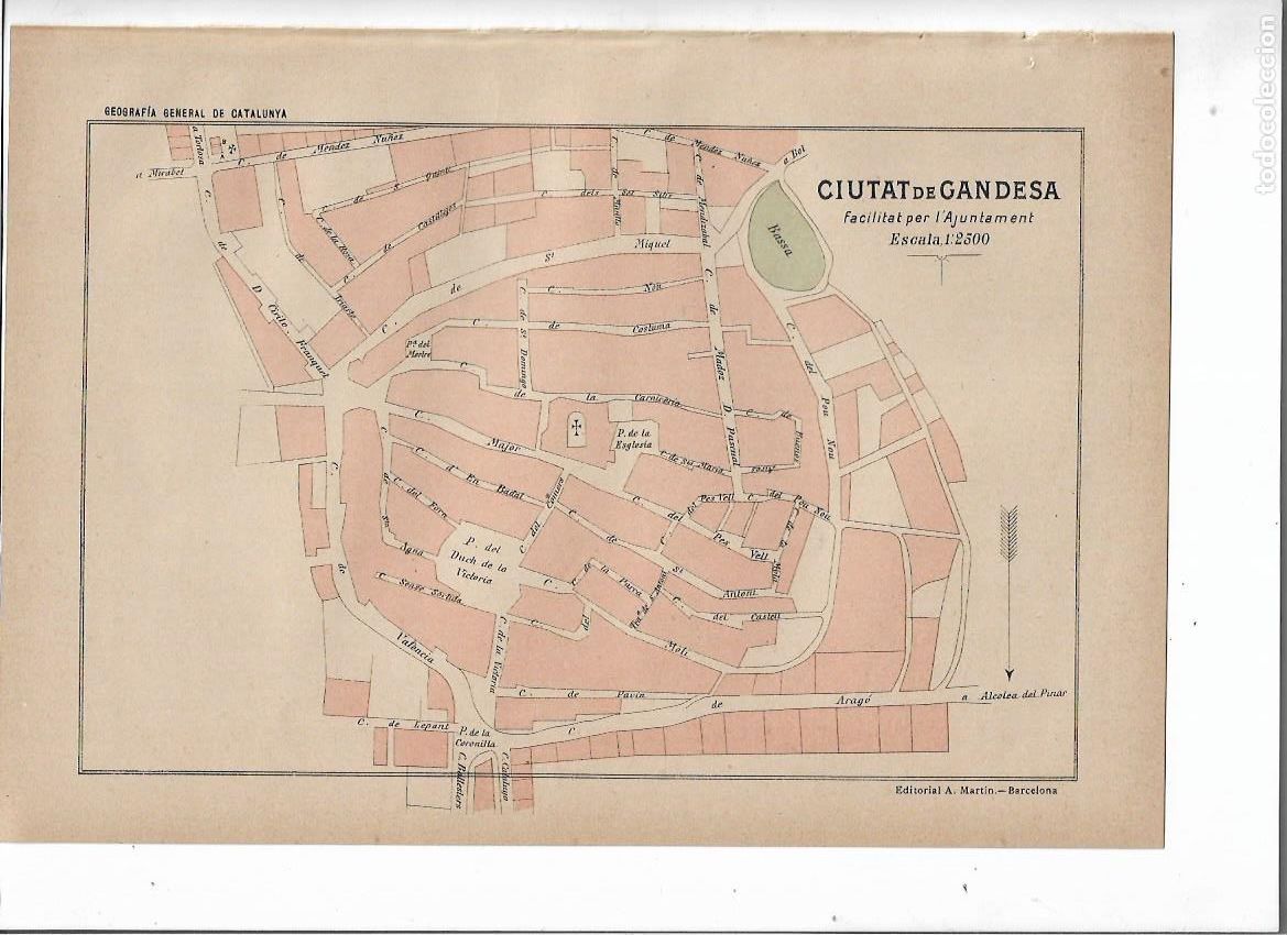 Collezionismo: SEPARATA A&Ntilde;O 1913 GANDESA TARRAGONA SELLO MUNICIPAL ANTIGUO MAPA IGLESIA VISTA GENERAL LA FONT CALDA