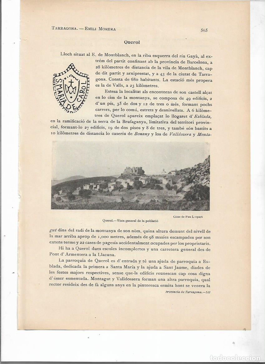 Collecting paper: SEPARATA A&Ntilde;O 1913 QUEROL TARRAGONA SELLO MUNICIPAL ANTIGUO VISTA GENERAL RUINAS DEL CASTILLO