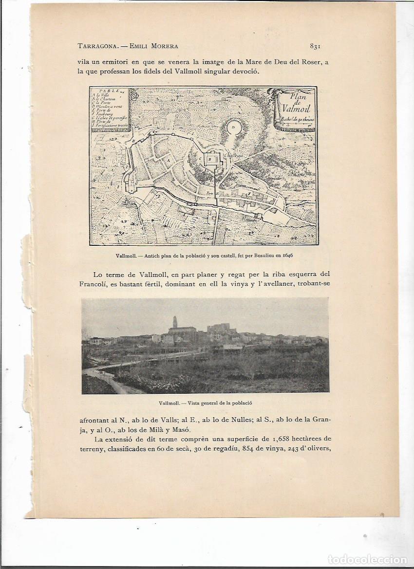 Colecionismo: SEPARATA A&Ntilde;O 1913 VALLMOL TARRAGONA SELLO MUNICIPAL ANTIGUO DESCRIPCION VISTA GENERAL PLANO BEAULIEU