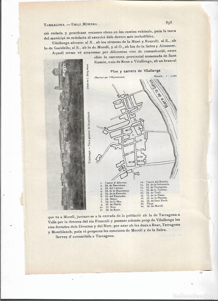 Collecting paper: SEPARATA &Ntilde;O 1913 VILALLONGA TARRAGONA SELLO MUNICIPAL ANTIGUO PLANO VISTA GENERAL IGLESIA DESCRIPCIO