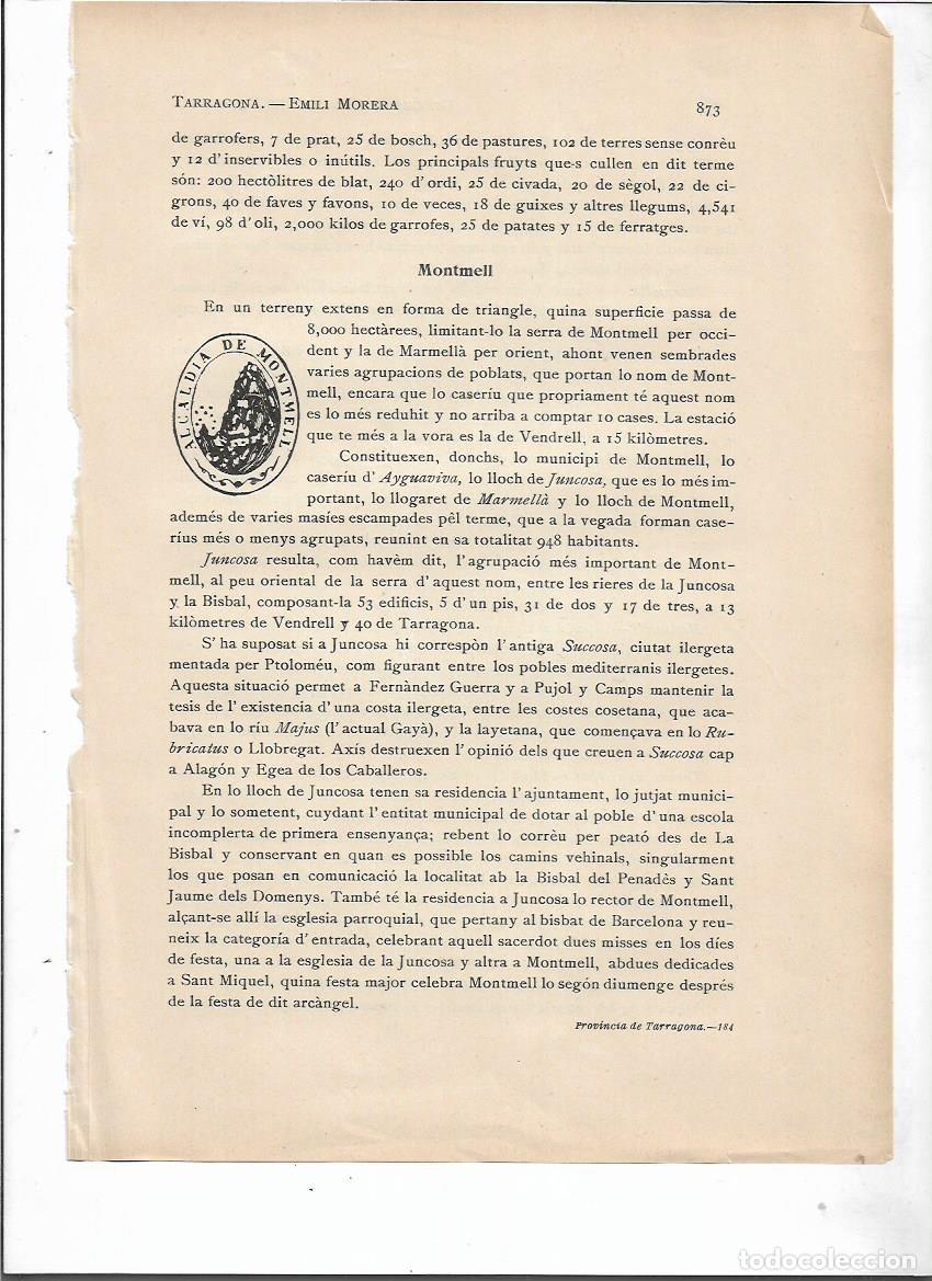 Colecionismo: SEPARATA A&Ntilde;O 1913 EL MONTMELL TARRAGONA SELLO MUNICIPAL ANTIGUO DESCRIPCION