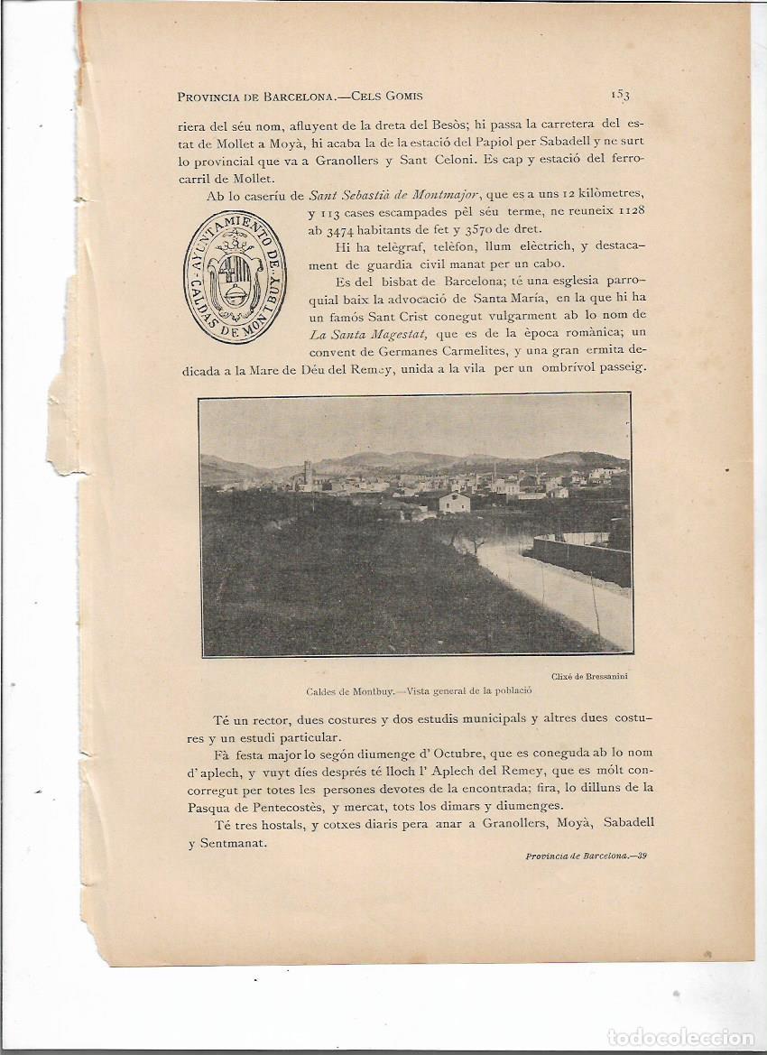 Collecting paper: SEPARATA A&Ntilde;O 1913 CALDES DE MONTBUI BARCELONA SELLO MUNICIPAL ANTIGUO PLANO DESCRIPCION CASTILLO