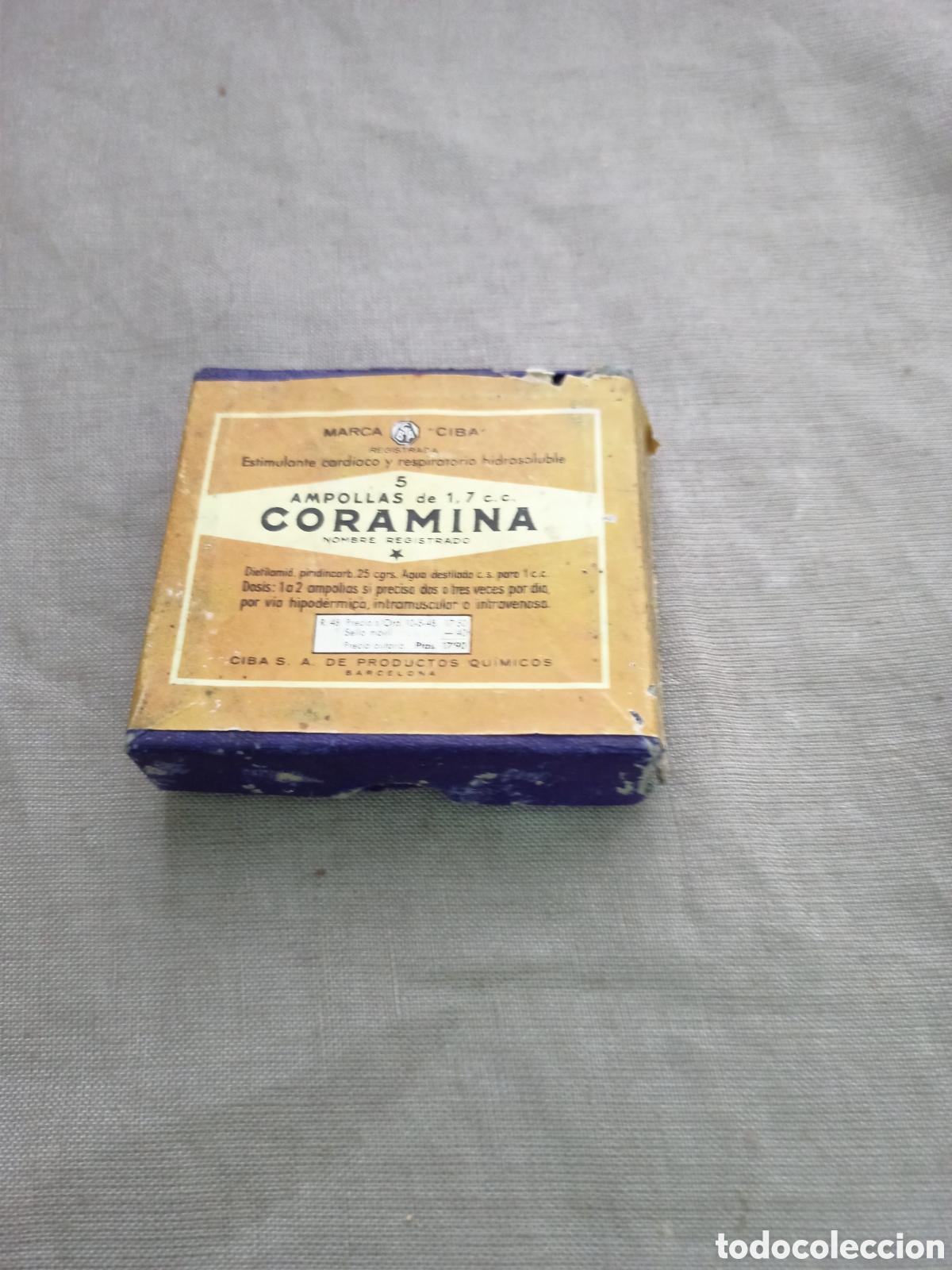 Coleccionismo: A tigua caja Ampollas Coramina. - Foto 1