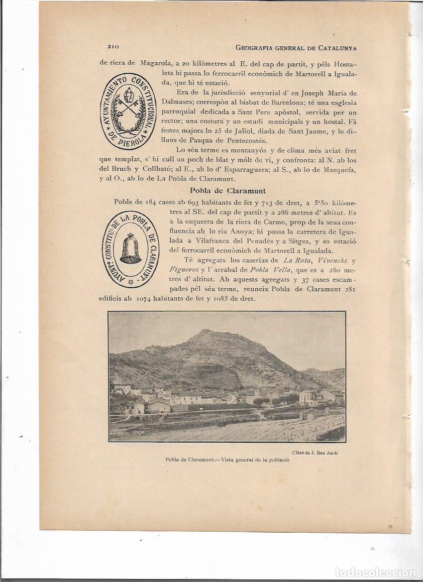 Coleccionismo: SEPARATA A&Ntilde;O 1913 LA POBLA DE CLARAMUNT BCNA SELLO MUNICIPAL ANTIGUO PLANO VISTA GENERAL CASTILLO