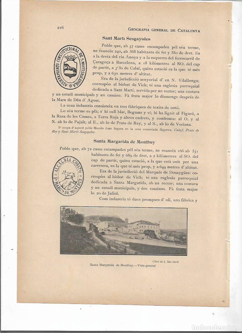 Coleccionismo: SEPARATA A&Ntilde;O 1913 SANTA MARGARIDA DE MONTBUI BCNA SELLO MUNICIPAL ANTIGUO DESCRIPCION VISTA GENERAL
