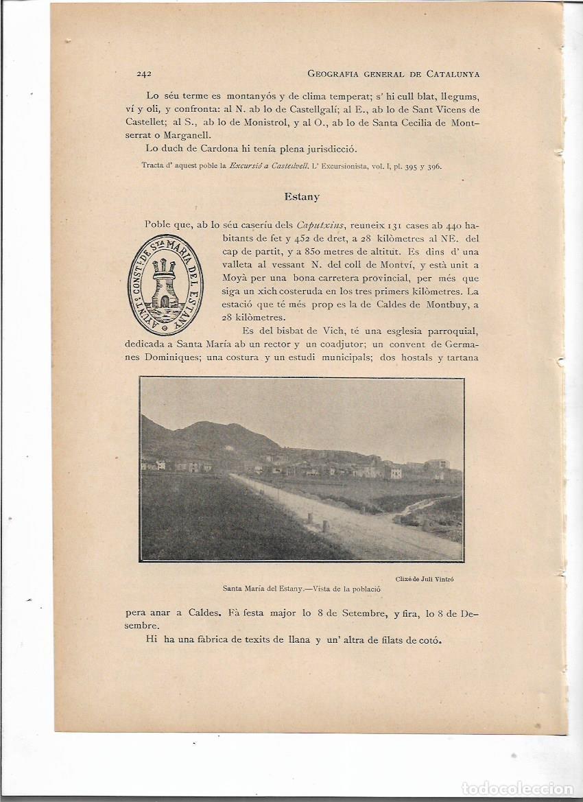 Collezionismo: SEPARATA A&Ntilde;O 1913 ESTANY SANTA MARIA DE L'ESTANY BCNA SELLO MUNICIPAL ANTIGUO DESCRIPCION IGLESIA