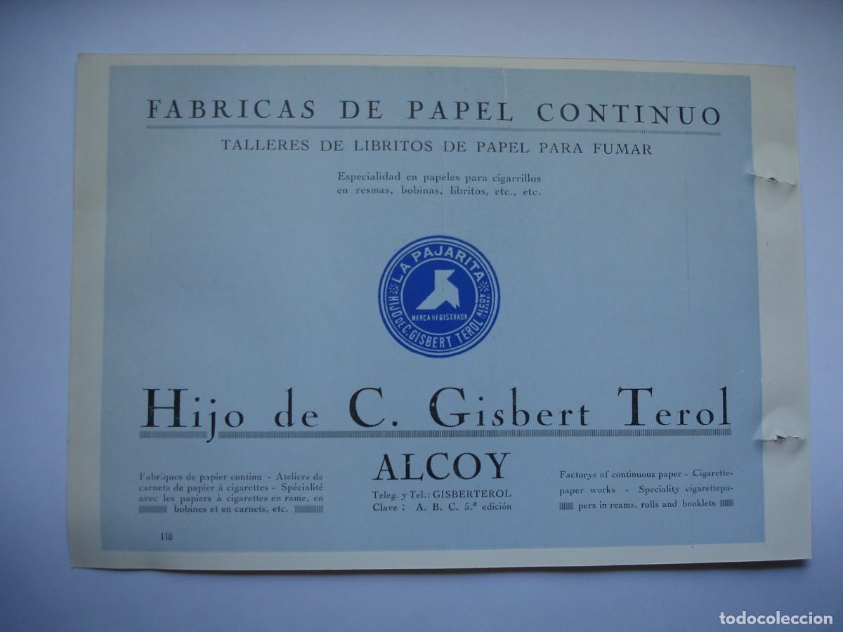Coleccionismo: PAPEL DE FUMAR LA PAJARITA HIJO DE C GISBERT TEROL ALCOY A&Ntilde;O 1926.