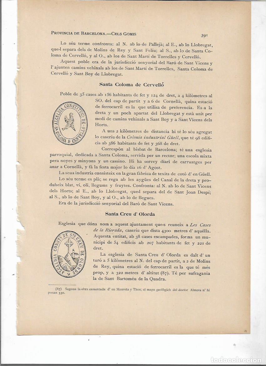 Coleccionismo: SEPARATA A&Ntilde;O 1913 SANTA COLOMA DE CERVELLO SELLO MUNICIPAL ANTIGUO DESCRIPCION