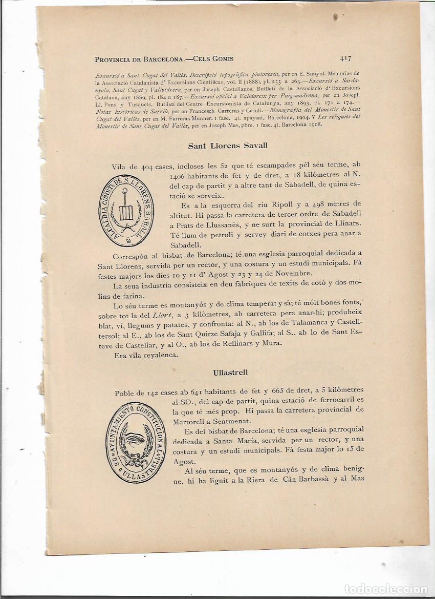 Colecionismo: SEPARATA A&Ntilde;O 1913 SANT LLOREN&Ccedil; SAVALL SELLO MUNICIPAL ANTIGUO DESCRIPCION