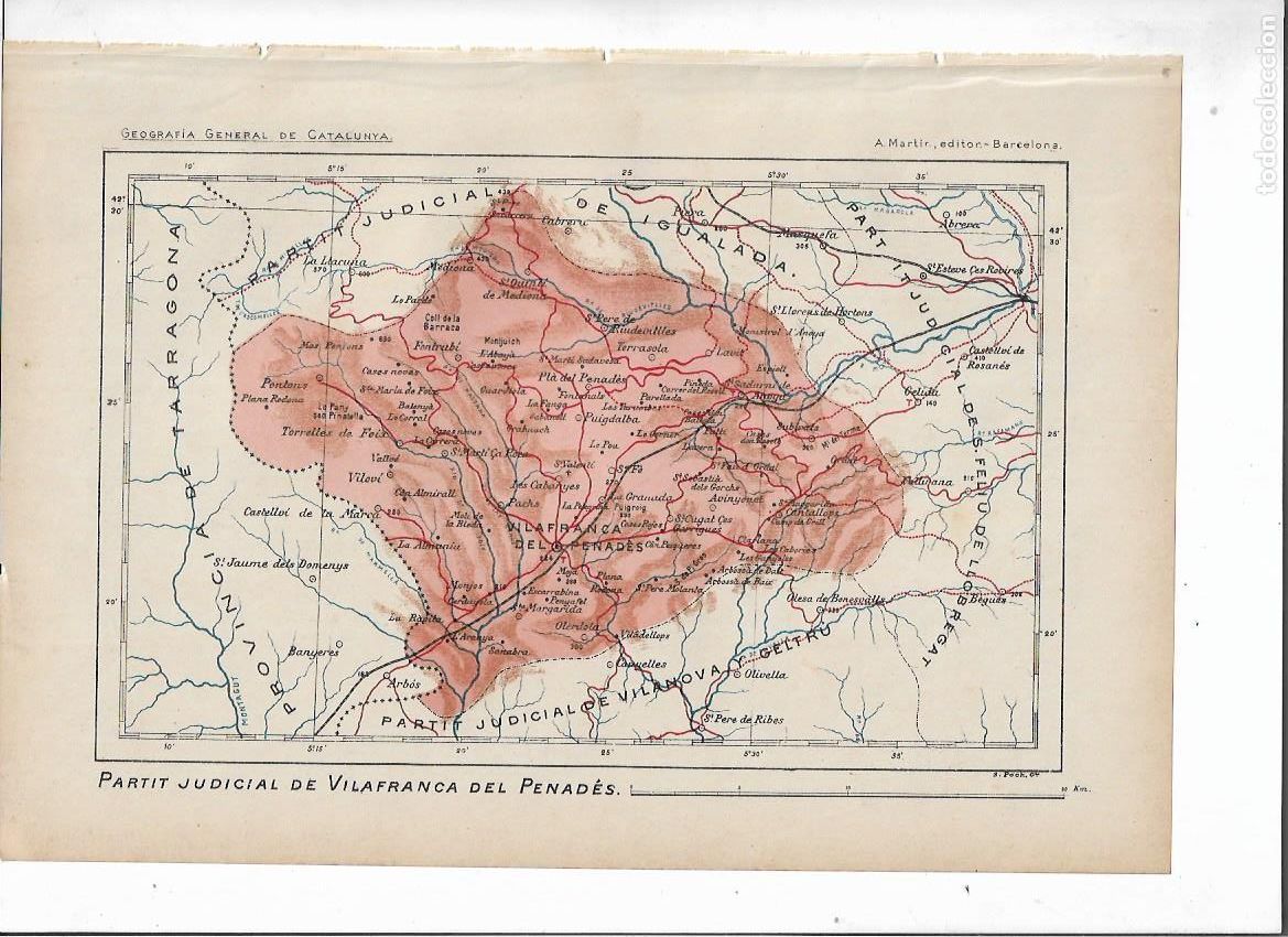 Collectionnisme: SEPARATA A&Ntilde;O 1913 MAPA PARTIDO JUDICIAL PARTIT JUDICIAL DE VILAFRANCA DEL PENEDES