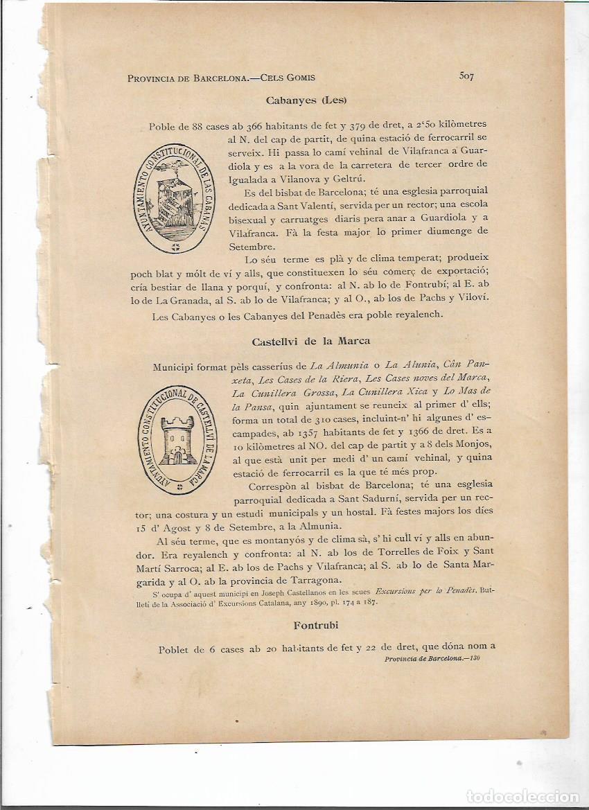 Colecionismo: SEPARATA A&Ntilde;O 1913 CASTELLVI DE LA MARCA PENEDES SELLO MUNICIPAL ANTIGUO DESCRIPCION
