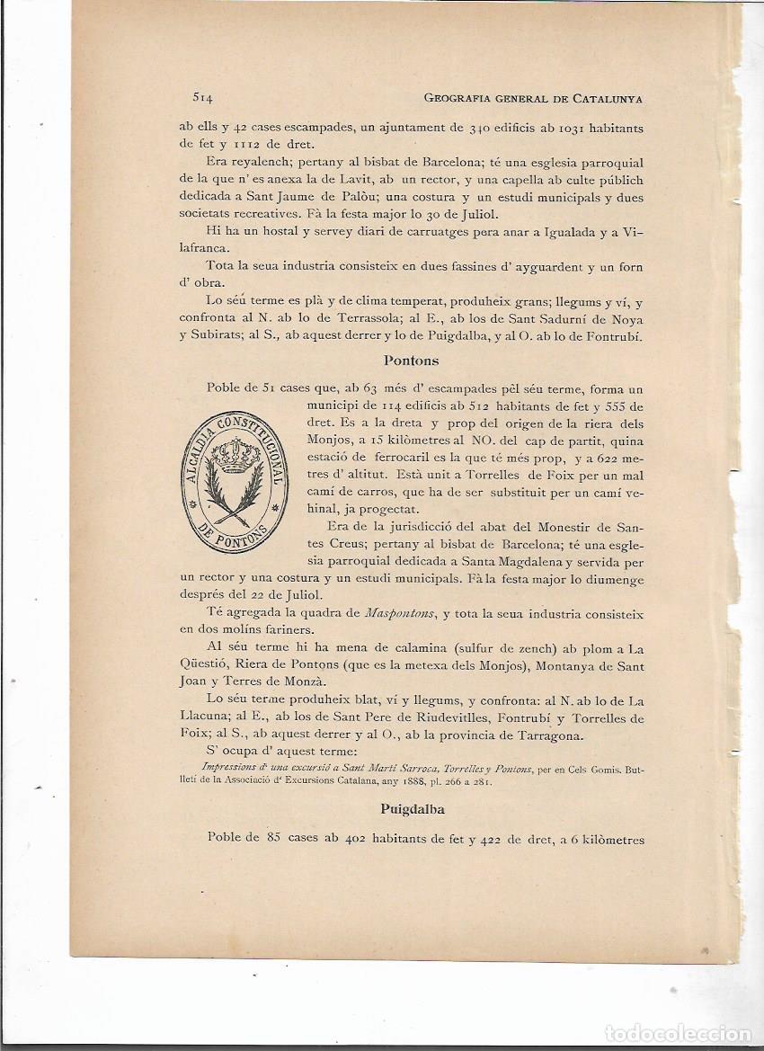 Colecionismo: SEPARATA A&Ntilde;O 1913 PONTONS PENEDES SELLO MUNICIPAL ANTIGUO DESCRIPCION