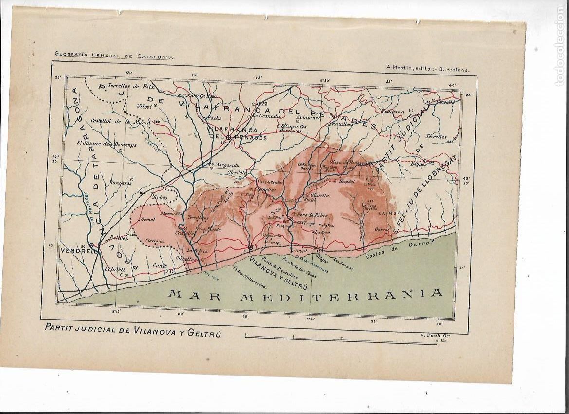 Collectionnisme: SEPARATA A&Ntilde;O 1913 MAPA PARTIDO JUDICIAL PARTIT JUDICIAL DE VILANOVA I LA GELTRU