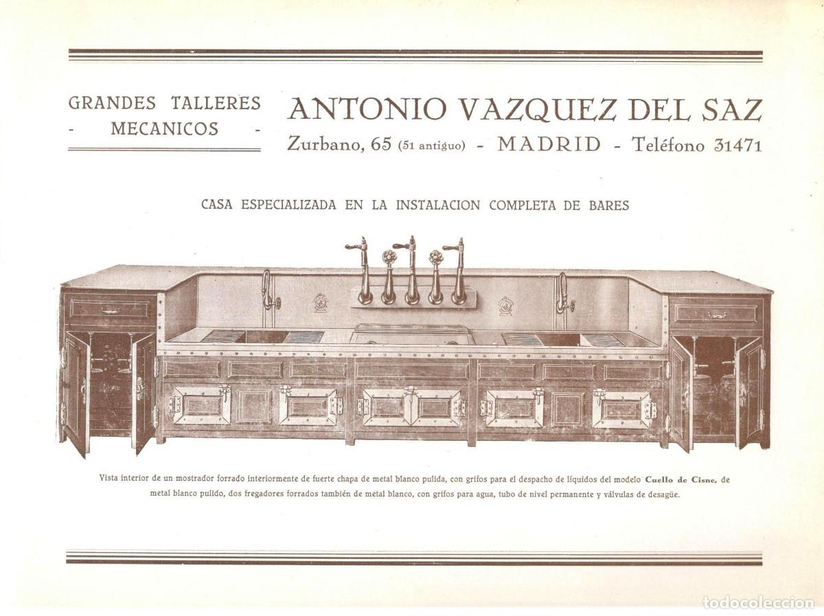 Coleccionismo: Publicidad Antonio V&aacute;zquez del Saz. Casa especializada en la instalaci&oacute;n completa de bares