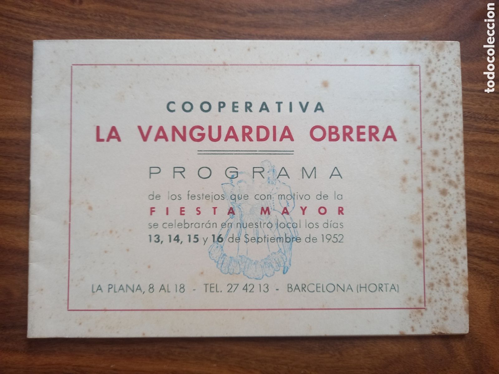 Collectionnisme: Horta (Barcelona). Cooperativa LA VANGUARDIA OBRERA. Fiesta Mayor 1952