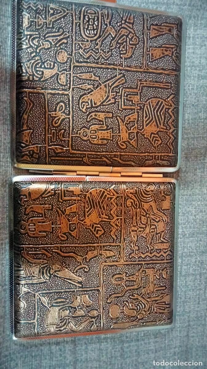 Coleccionismo: tabaquera de metal y piel repujada - Foto 3