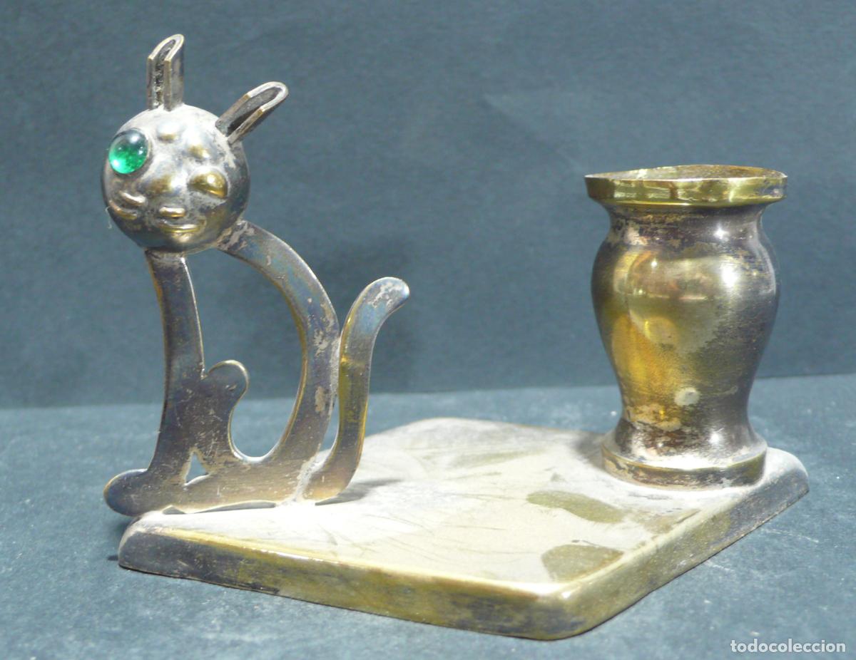 Coleccionismo: PEQUE&Ntilde;A PORTA VELAS CON GATO - Foto 1