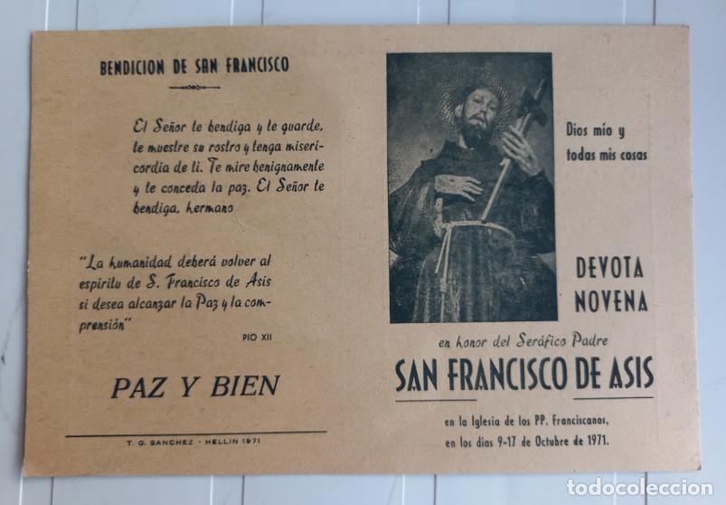 Coleccionismo: DEVOTA NOVENA EN HONOR DE SAN FRANCISCO DE ASIS, FRANCISCANOS HELLIN 1971, TIPO CARTULINA