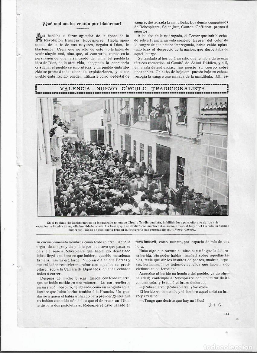 Coleccionismo: A&Ntilde;O 1911 RECORTE PRENSA BENIMAMET VALENCIA INAUGURACION NUEVO CIRCULO TRADICIONALISTA