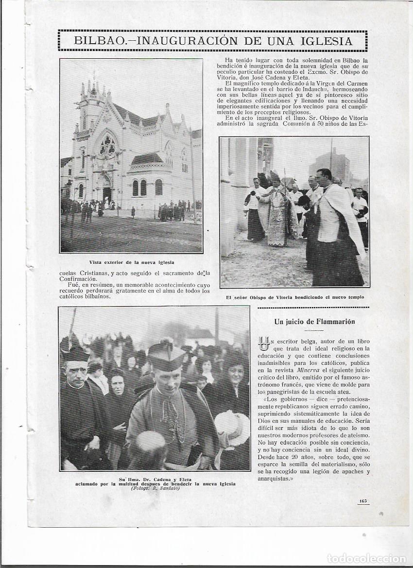 Coleccionismo: A&Ntilde;O 1911 RECORTE PRENSA BILBAO INAUGURACION DE LA IGLESIA DE LA VIRGEN DEL CARMEN BENDICION OBISPO