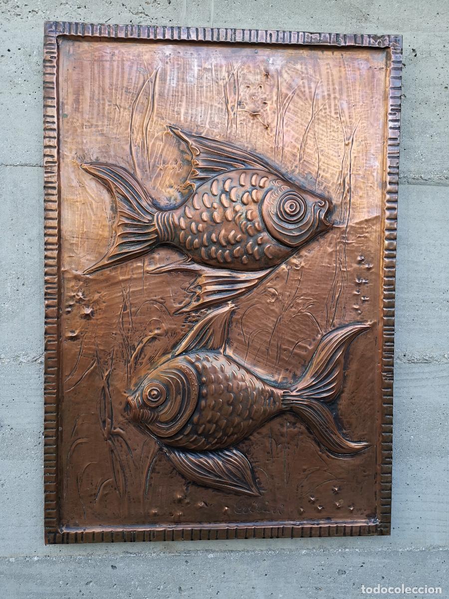 Coleccionismo: PLACA DE COBRE DE ESTUDIO CELLINI, PECES, PISCIS - Foto 1